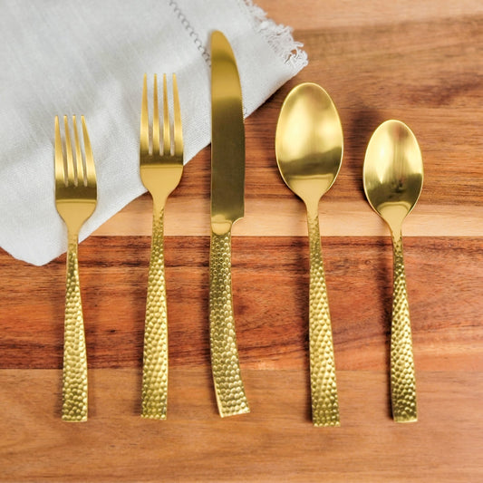 Pebbled Matte Gold Cutlery, Set of 5