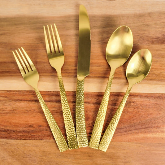 Pebbled Matte Gold Cutlery, Set of 5