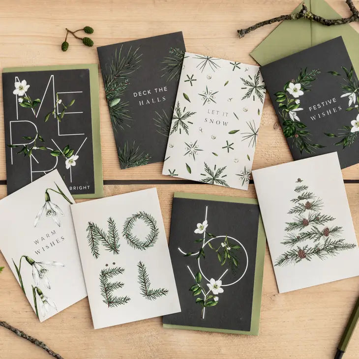 Box of 8 Luxury Botanical Christmas Cards - Festive Foliage