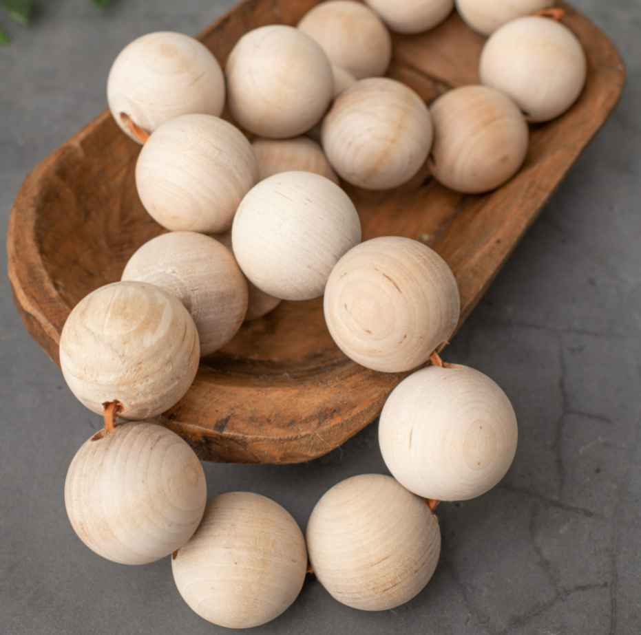 Chunky Wood Bead and Leather Garland