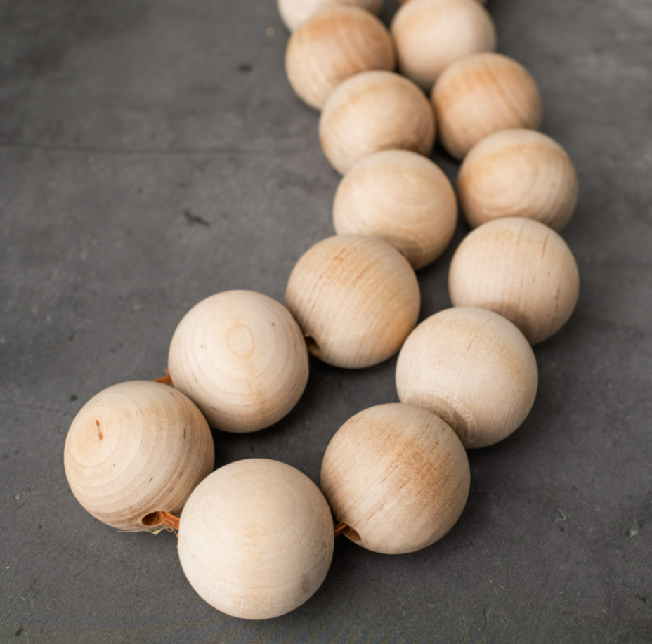 Chunky Wood Bead and Leather Garland