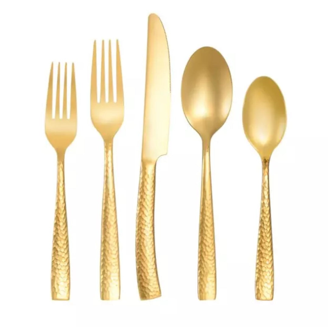 Pebbled Matte Gold Cutlery, Set of 5