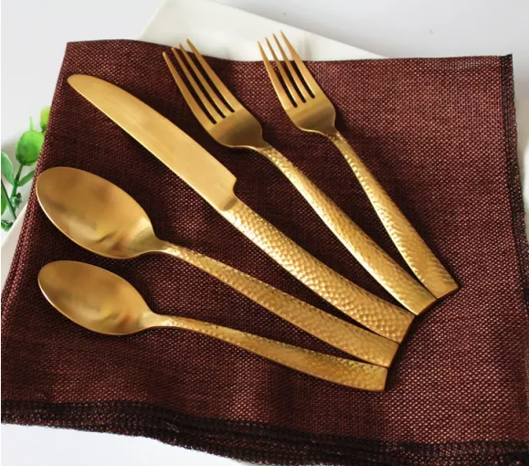 Pebbled Matte Gold Cutlery, Set of 5