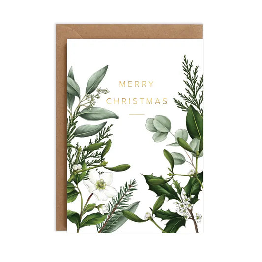 White Greenery Border - Christmas Card